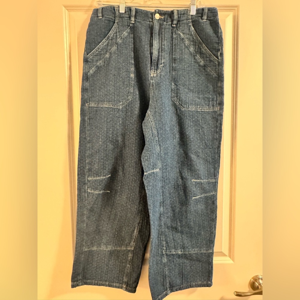 Free People midnight voyage sashiko Blue Wide-Leg harem Jeans - Picture 3 of 7